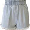 Juniors' Tinseltown | Juniors' Pull-On Frayed Denim Shorts Light Wash