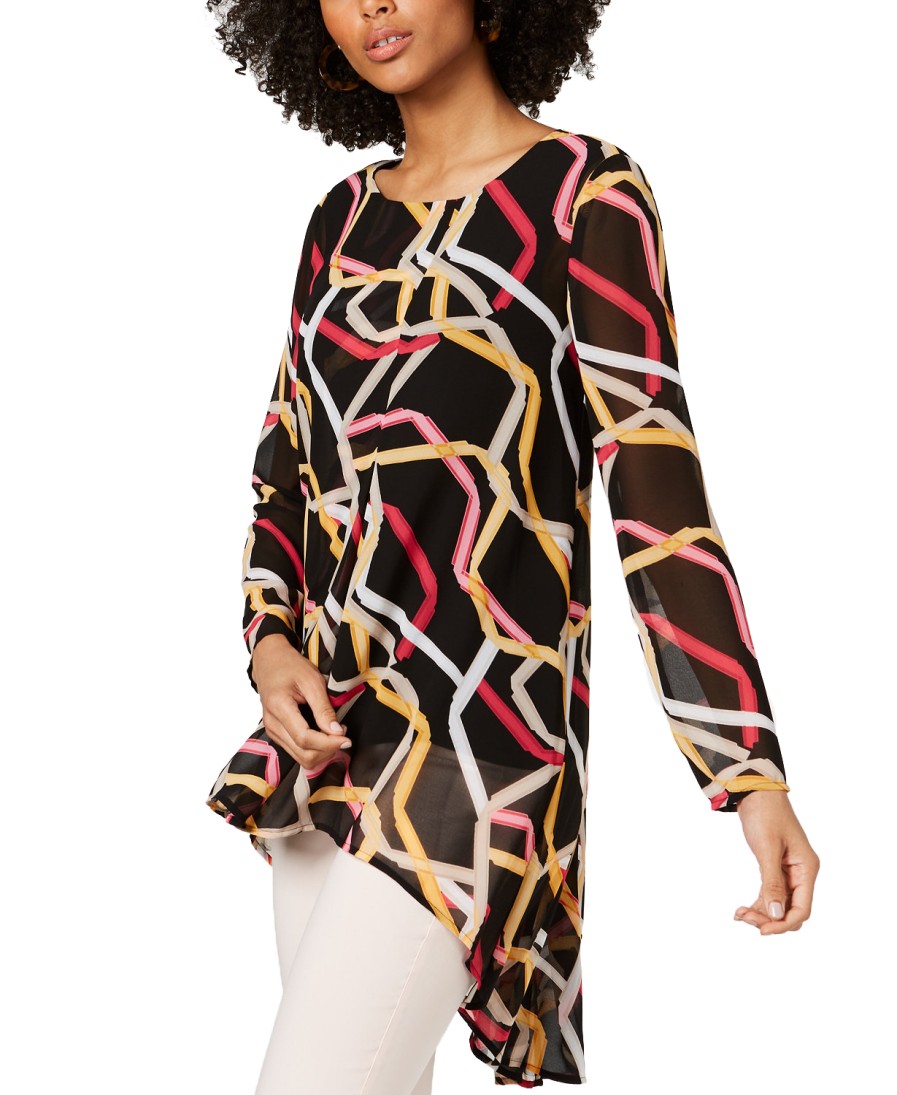 Women'S Alfani | Petite Floral-Print High-Low Tunic Multi Ribbons