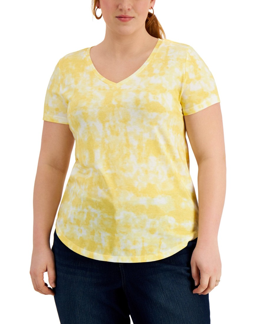 Women'S Style & Co | Plus V-Neck Tie-Dyed T-Shirt Tropical Dye