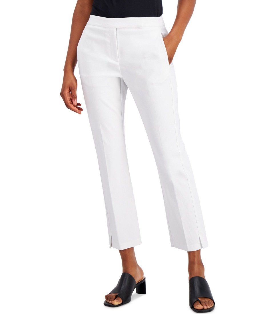 Juniors' Alfani | Cropped Slit-Hem Straight-Leg Pants Carbon Heather