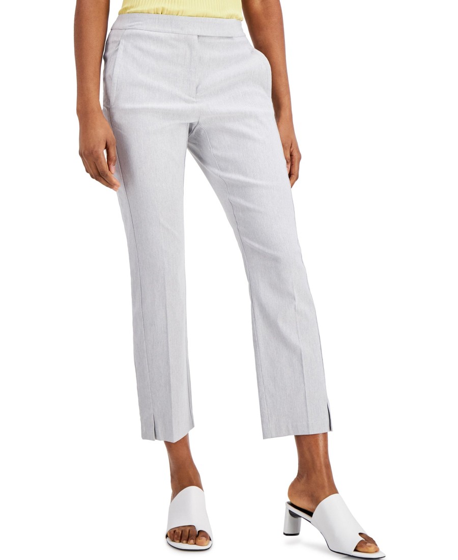 Juniors' Alfani | Cropped Slit-Hem Straight-Leg Pants Carbon Heather