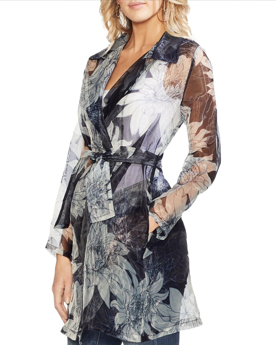 Women'S Vince Camuto | Pagoda Blossoms Printed Sheer Jacket Classic Navy