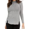 Women'S Style & Co | Mock Neck Lace-Up Ribbed Knit Sweater Bold Grey/Charcoal