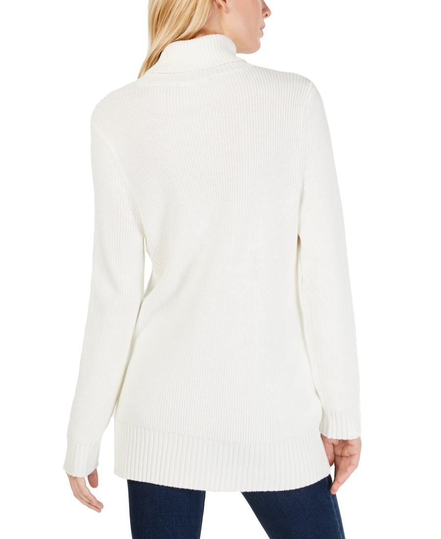 Women'S INC International Concepts | Long Turtleneck Brooch Sweater Washed White