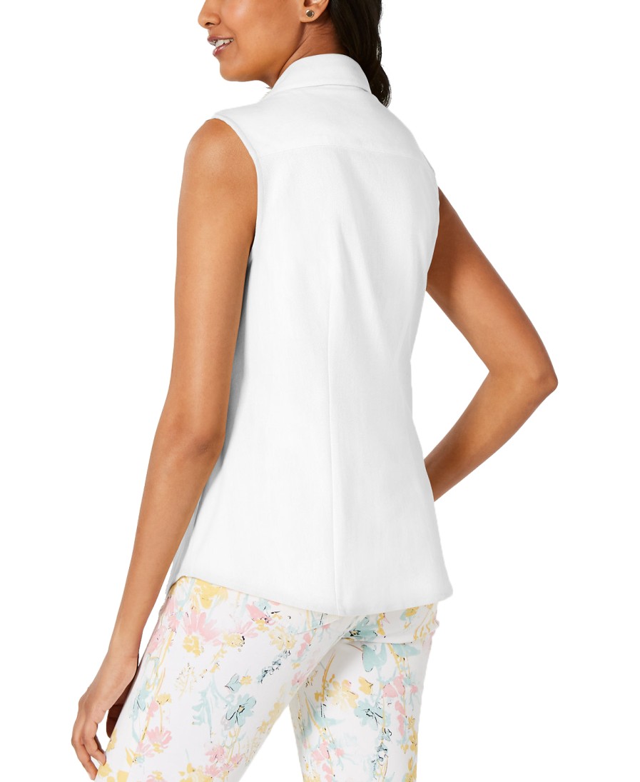 Women'S Charter Club | Cotton Pique Sleeveless Shirt Bright White