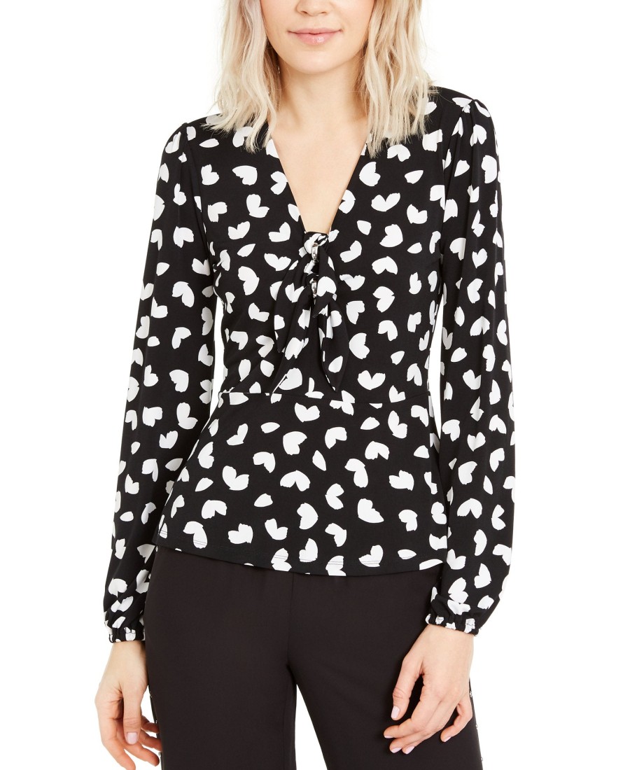 Women'S MICHAEL Michael Kors | Petal-Print Bow Hardware Top Black