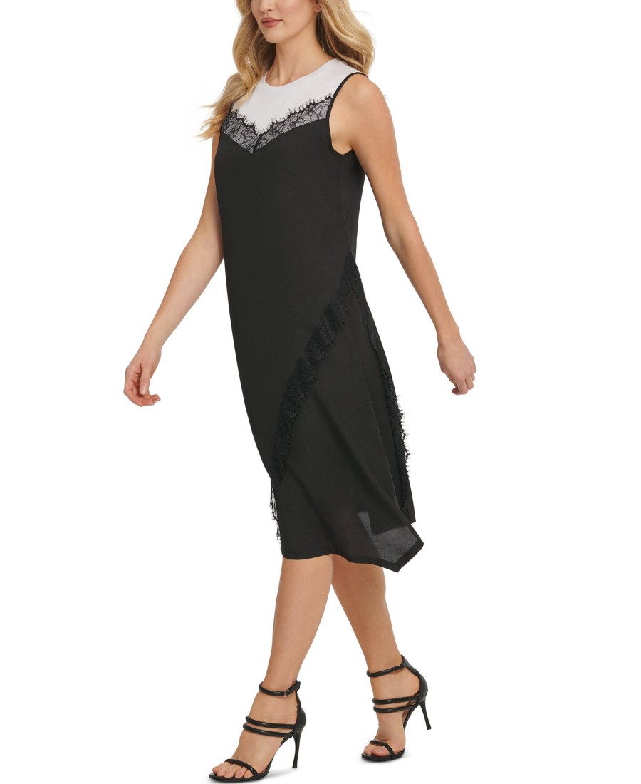 Women'S DKNY | Mixed-Media Sleeveless Dress White/Black