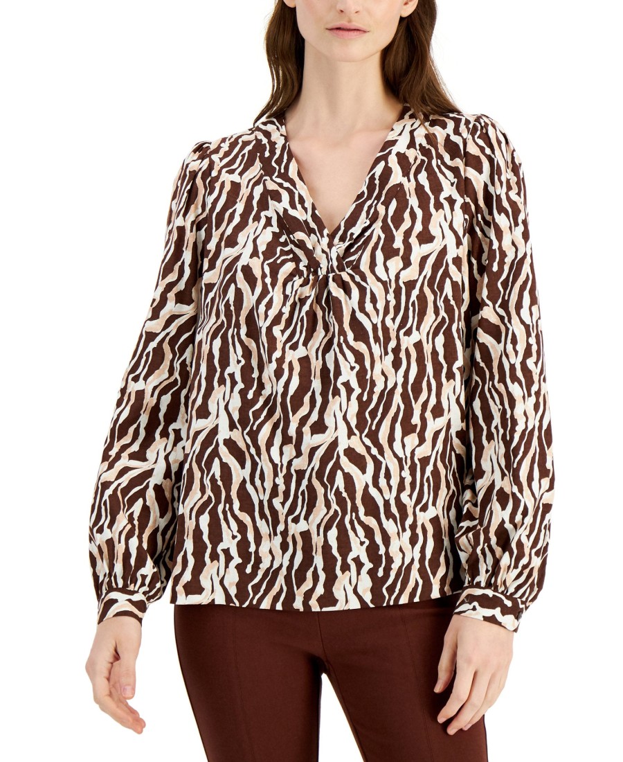 Juniors' Alfani | Printed Blouson-Sleeve Top