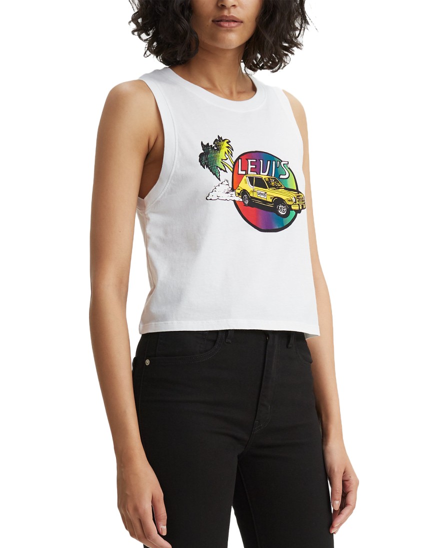 Women'S Levi's | Cotton Graphic Cropped Tank Top Car White