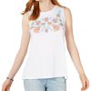 Women'S Style & Co | Petite Sleeveless Embroidered Swing Top White Multi