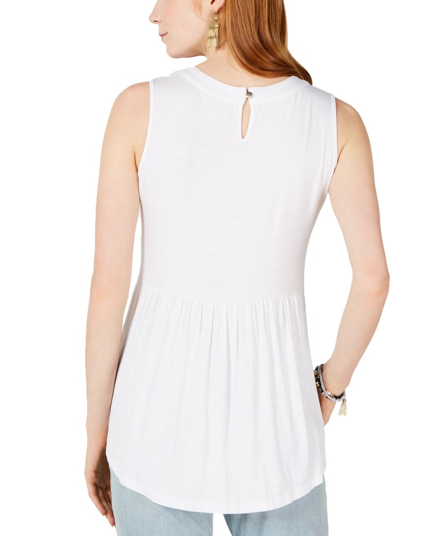 Women'S Style & Co | Petite Sleeveless Embroidered Swing Top White Multi