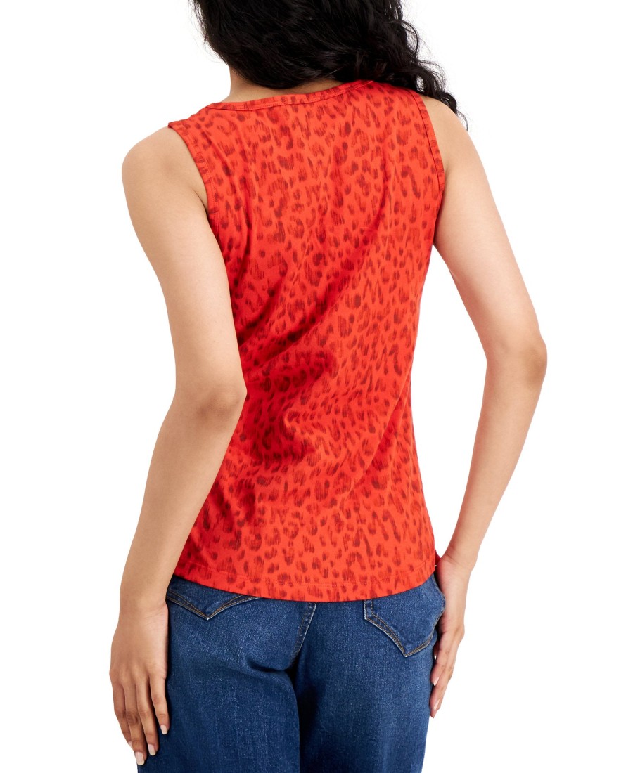 Women'S INC International Concepts | Cotton Printed Knotted-Strap Tank Top Mira Animal