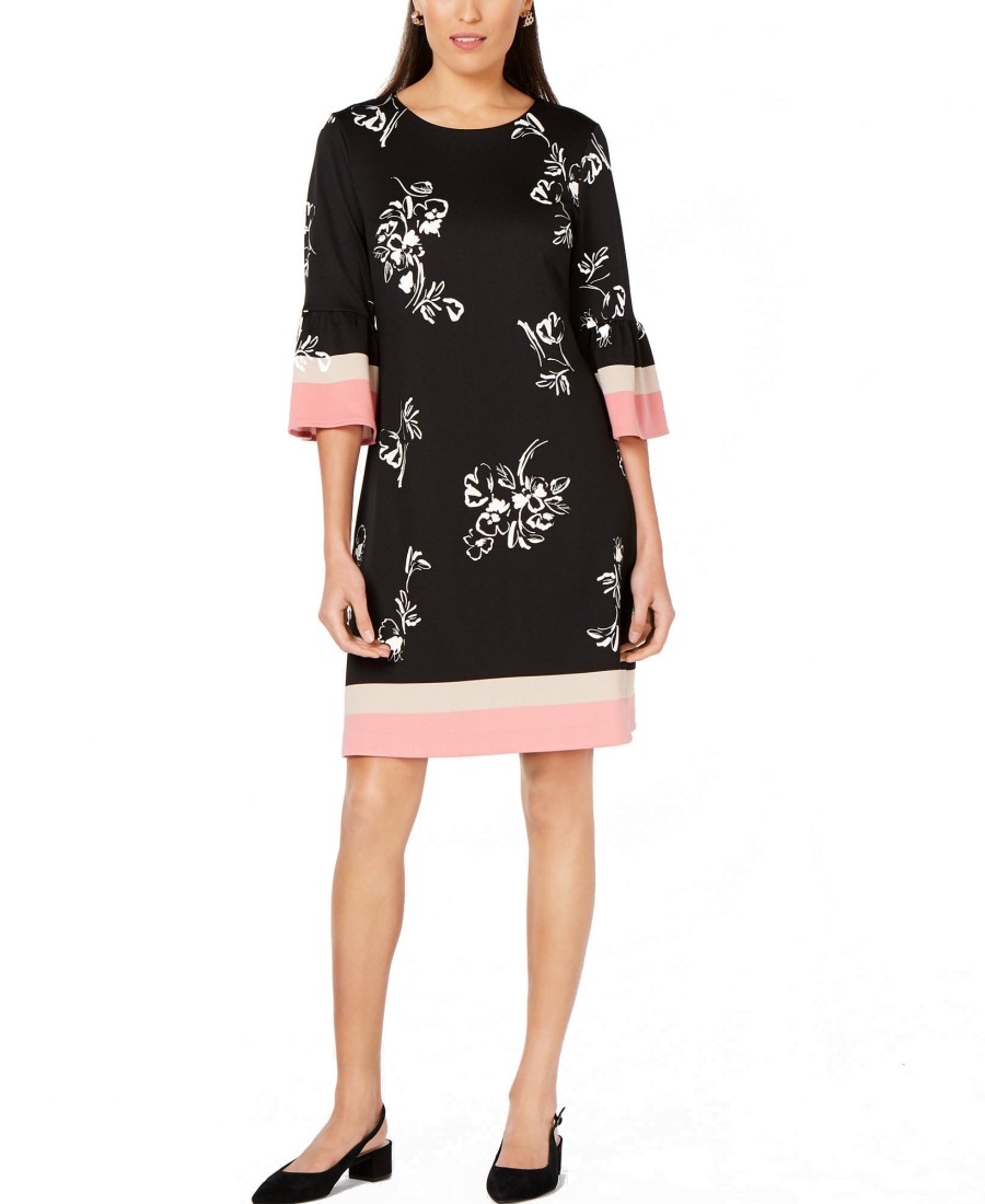 Juniors' Alfani | Printed Scuba Dress Black Floret Drift