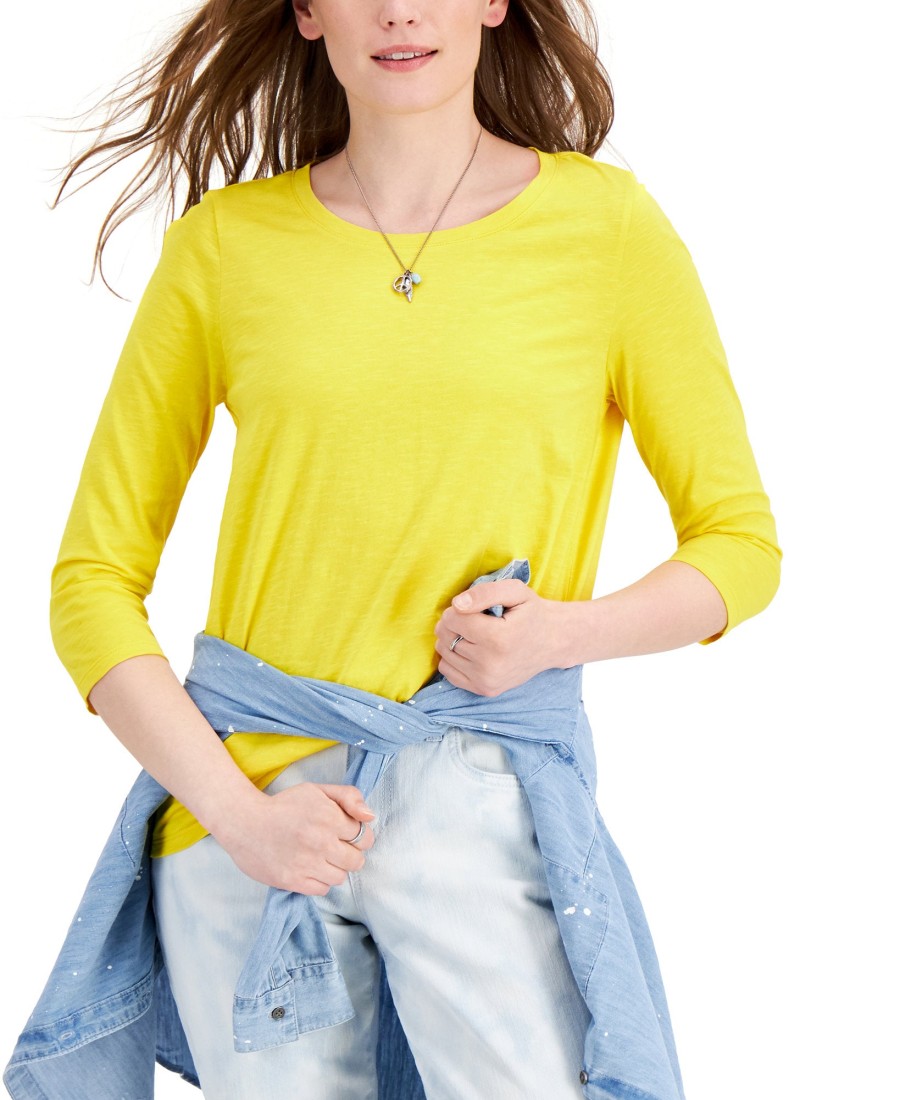 Women'S Style & Co | Solid 3/4-Sleeve Cotton Top