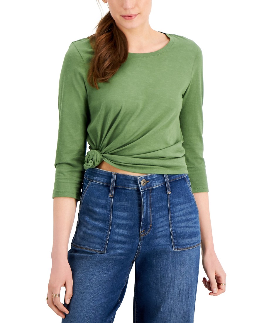 Women'S Style & Co | Solid 3/4-Sleeve Cotton Top