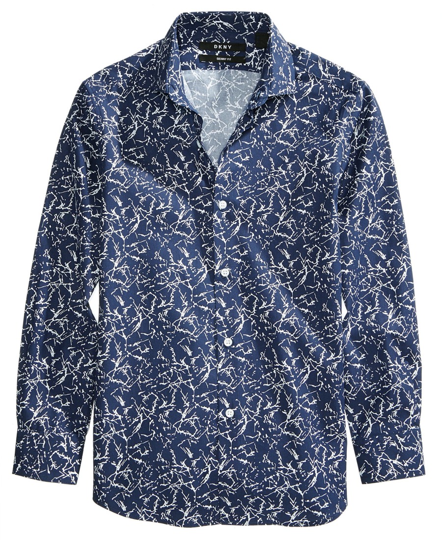 Kids & Toddlers DKNY | Marbled-Print Shirt, Big Boys White/Blue