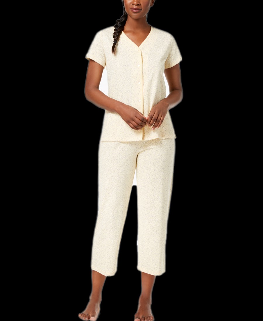 Women'S Charter Club | Picot-Trim Soft Cotton Pajama Set Ditsy Twigs