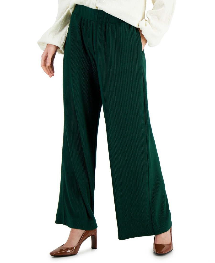 Juniors' Alfani | Wide-Leg Pull-On Pants Cedar Balsam