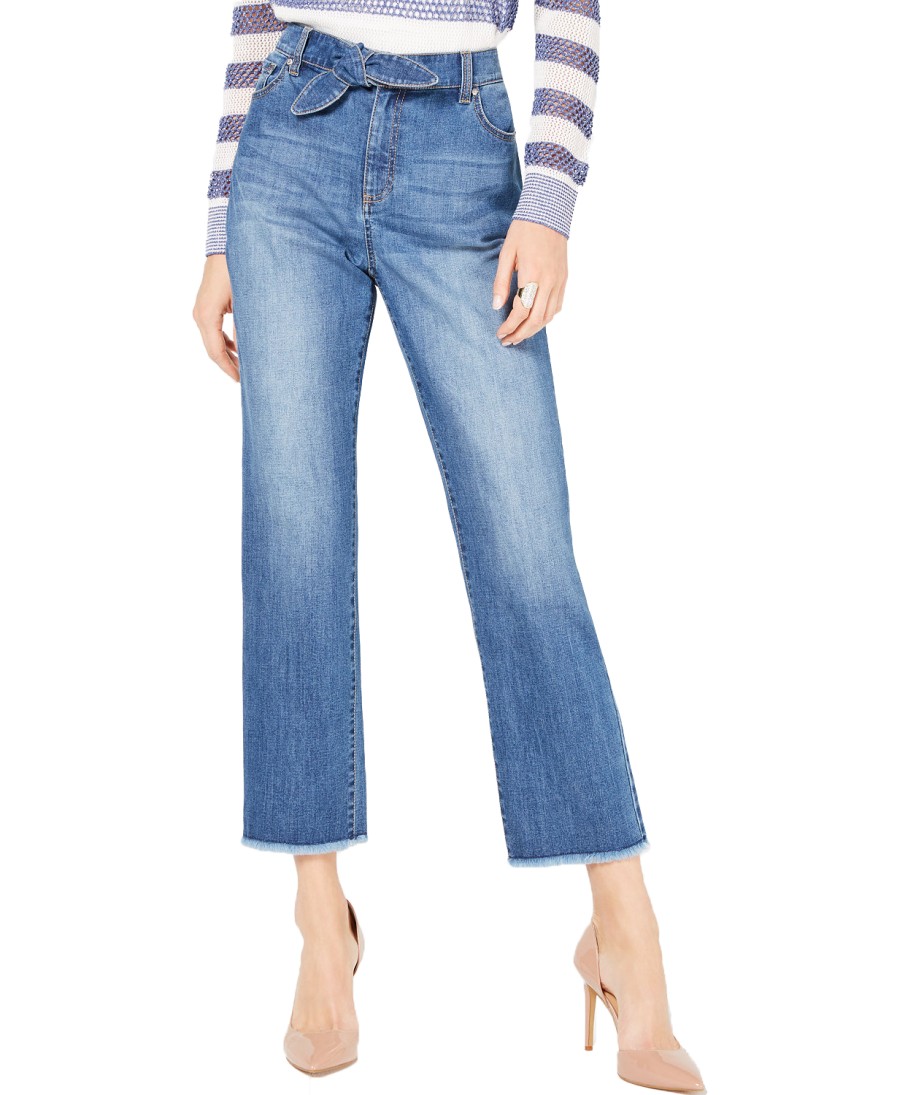 Women'S INC International Concepts | Tie-Waist Raw-Hem Ankle Straight Jeans Willow Wash