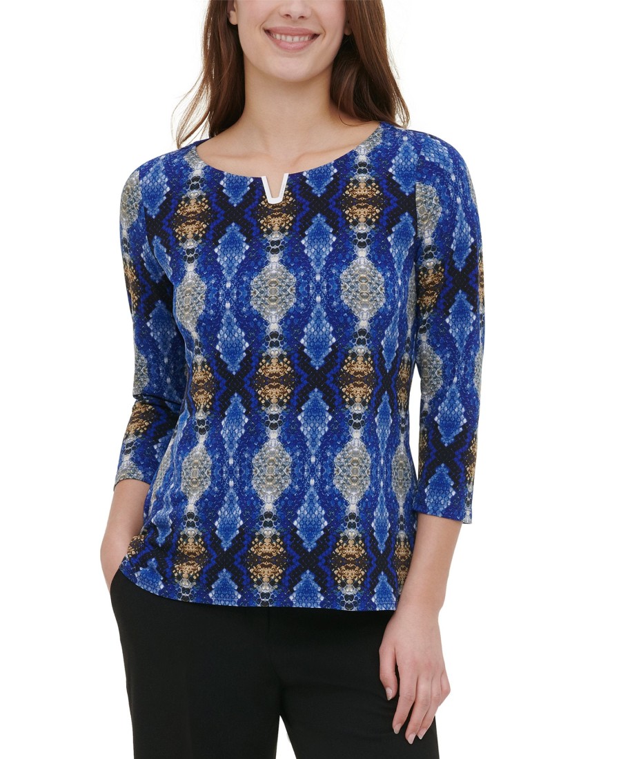 Women'S Calvin Klein | Embellished 3/4-Sleeve Top Ultramarine