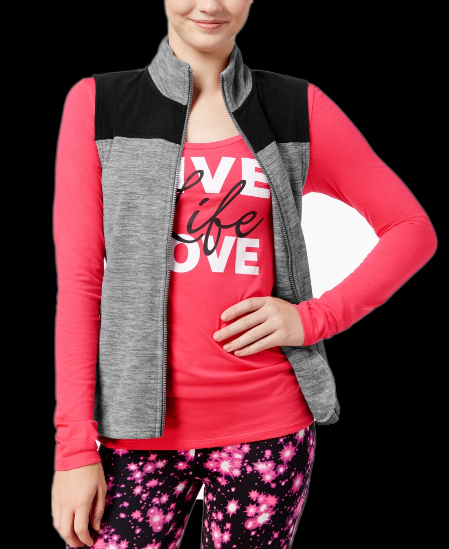 Juniors' Energie Active | Juniors' Fleece Vest And Graphic T-Shirt Grey Spacedye