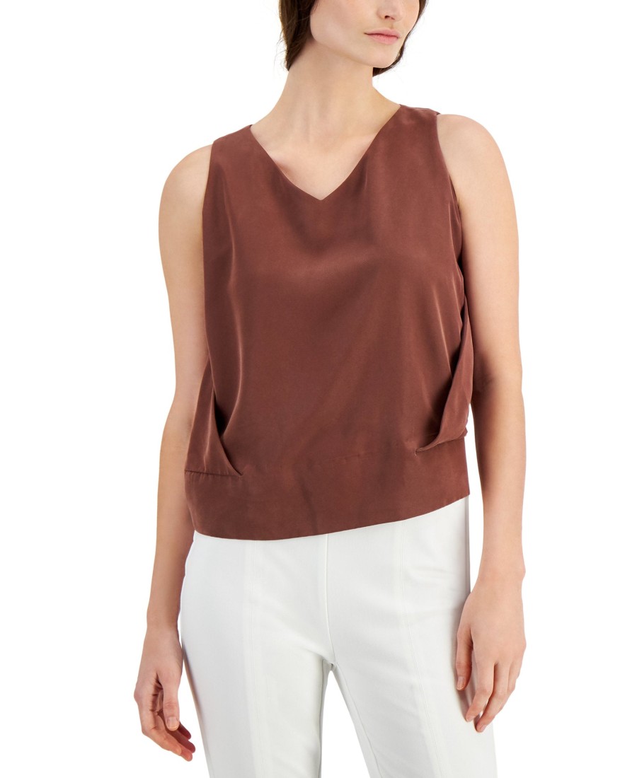 Juniors' Alfani | V-Neck Sleeveless Top Choc Fondant