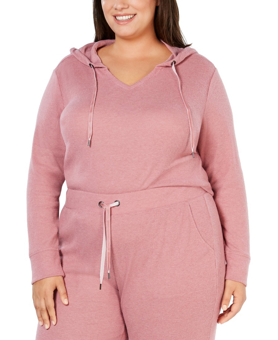 Juniors' Alfani | Plus Ribbed Soft-Knit Hoodie Mesa Rose