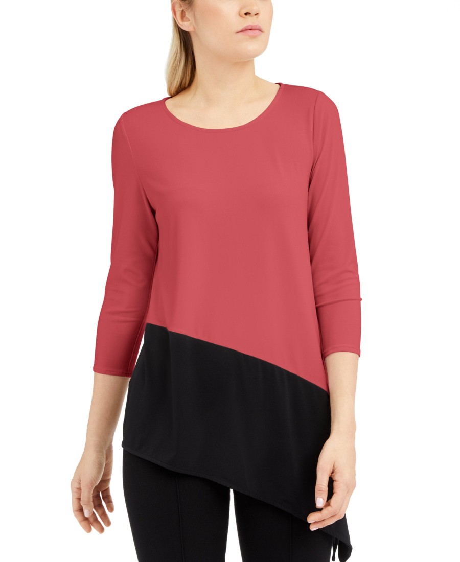 Juniors' Alfani | Colorblocked Asymmetrical Top Royal Peony