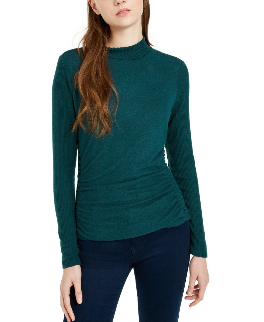 Juniors' BCX | Juniors' Textured Side-Ruched Mock-Neck Sweater Hunter