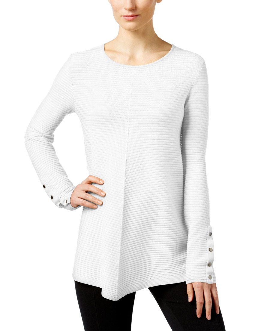 Juniors' Alfani | Ribbed Swing Sweater Soft White