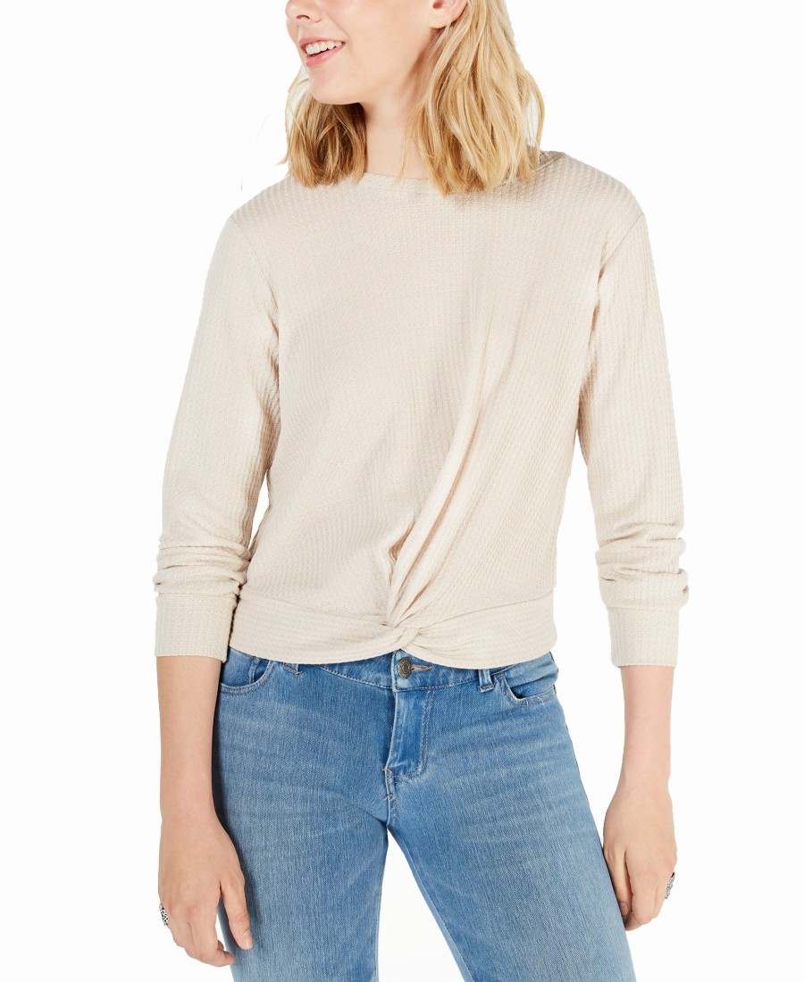 Women'S Gypsies & Moondust | Twist-Front Waffle-Knit Top Oatmeal