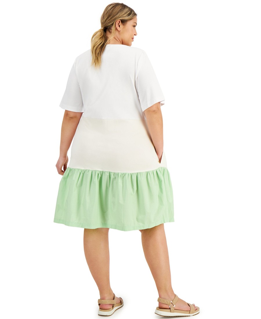 Juniors' Alfani | Plus Mixed-Media Dress Bright White