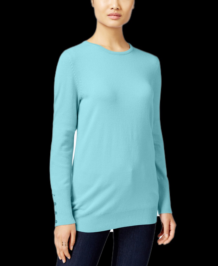 Women'S JM Collection | Crew-Neck Button-Cuff Sweater Angel Blue