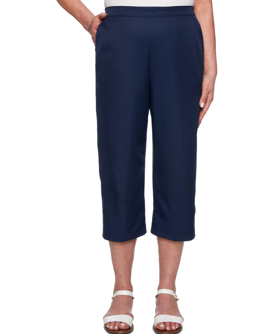 Women'S Alfred Dunner | In The Pull-On Crisscross-Trim Capris Navy