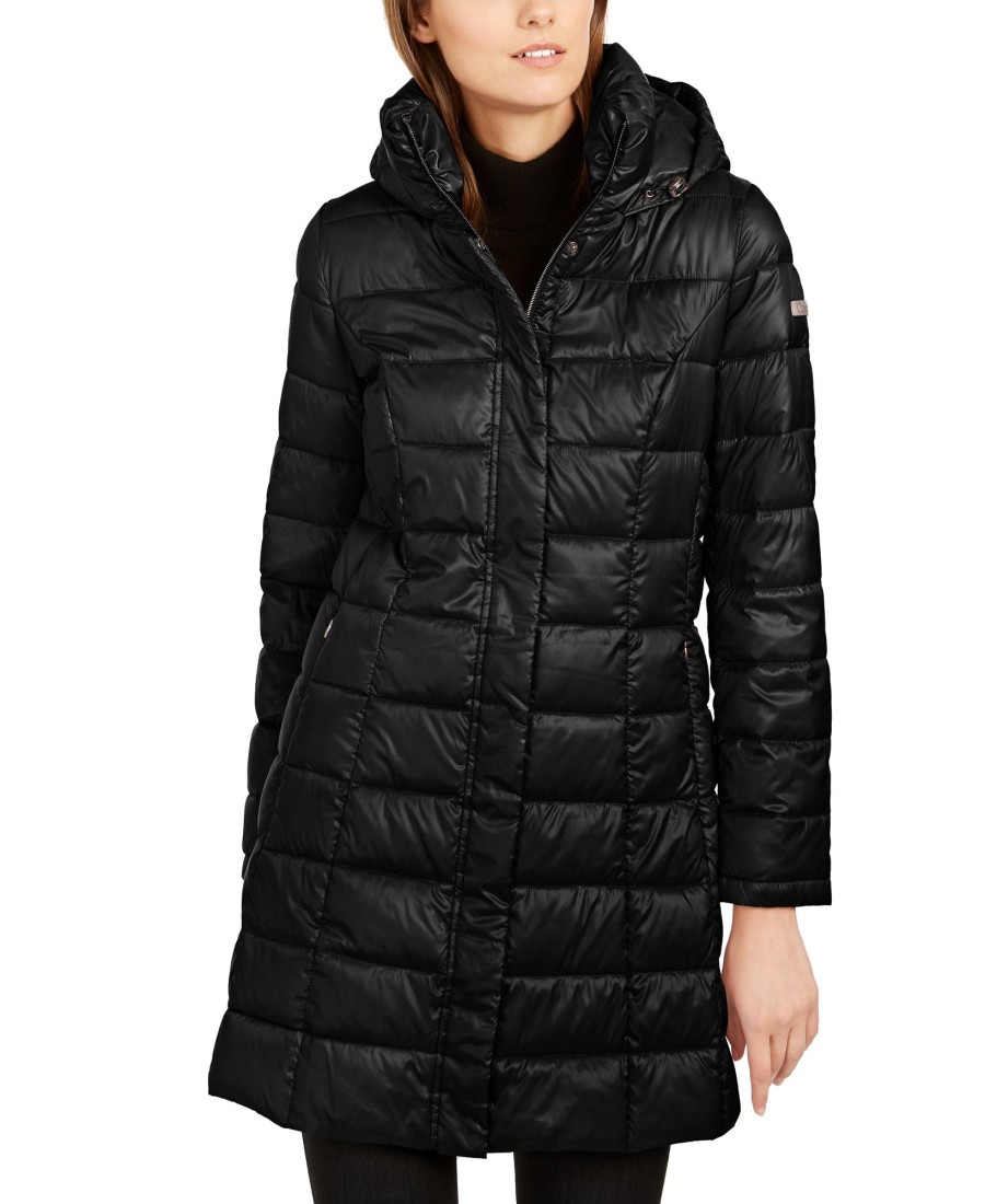 Women'S Calvin Klein | Hooded Packable Puffer Coat Black