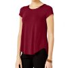 Women'S Alfani | Petite Satin-Trim High-Low T-Shirt Malbec