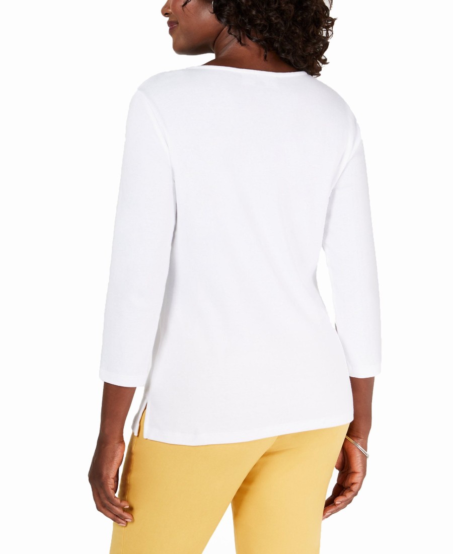 Women'S Karen Scott | Eyelet-Trim Top Bright White