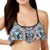 Juniors' California Waves | Juniors' Sea Glass Strappy-Back Flounced Bikini Top Deco