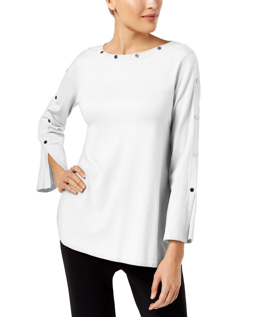 Juniors' Alfani | Embellished Pullover Sweater Soft White