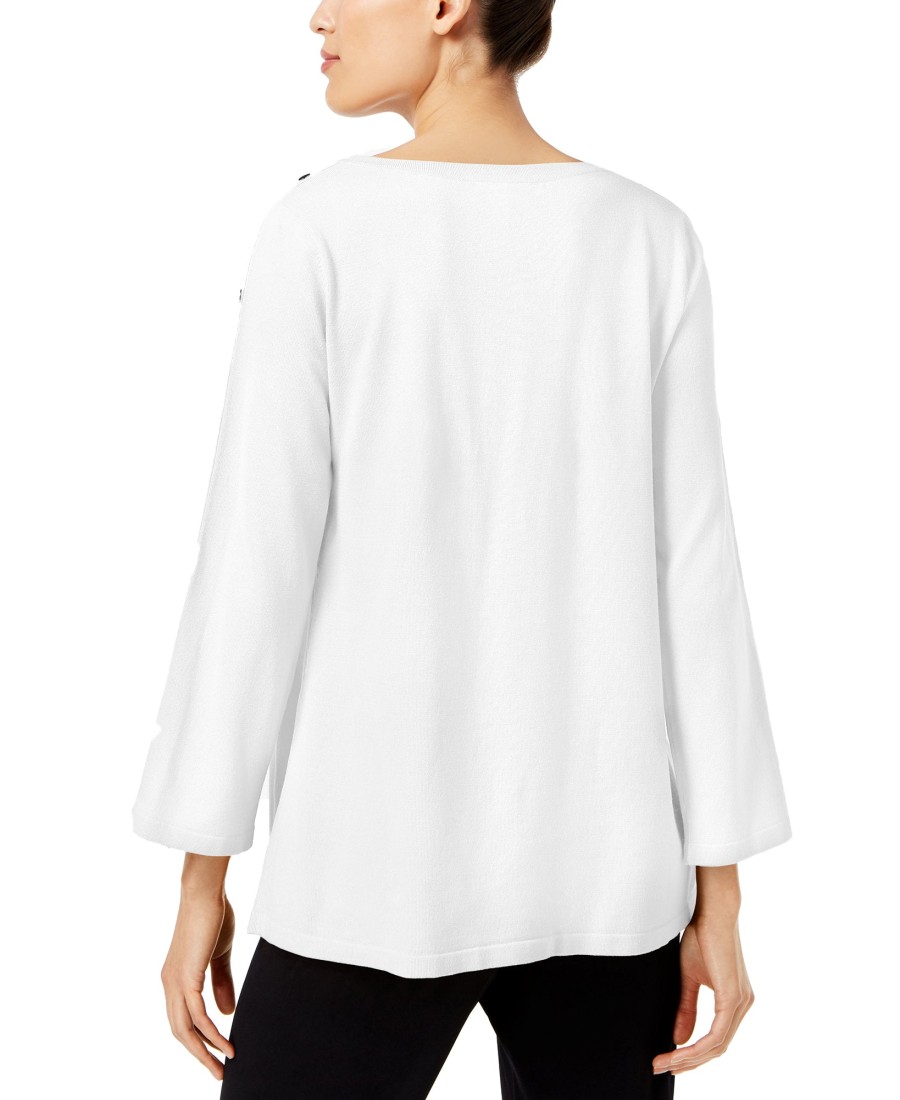 Juniors' Alfani | Embellished Pullover Sweater Soft White