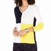 Women'S Tommy Hilfiger | Colorblocked V-Neck Cotton Sweater Lemon Multi