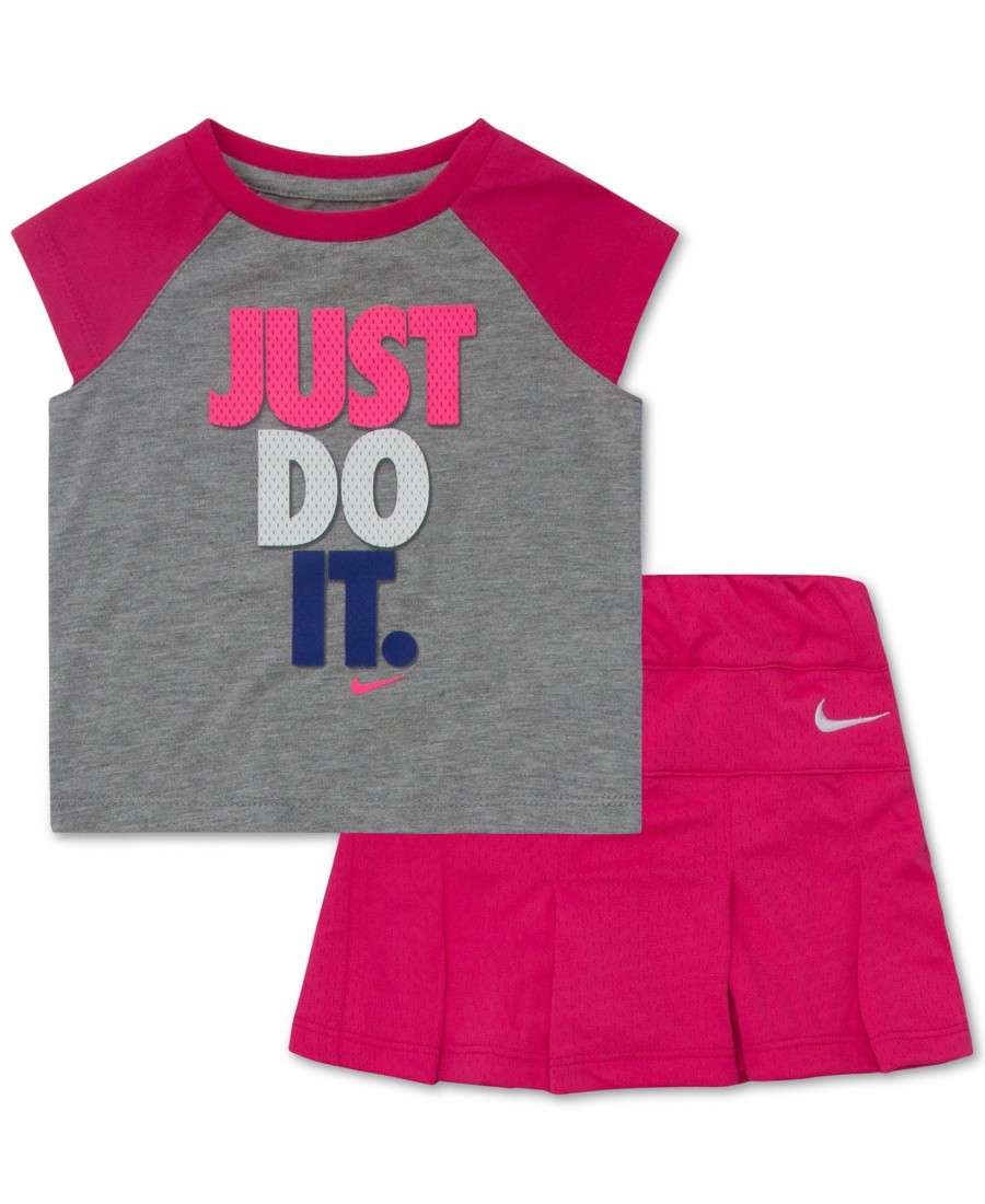 Kids & Toddlers Nike | Little Girls' 2-Piece Just Do It T-Shirt & Mesh Skirt Set Dark Pink