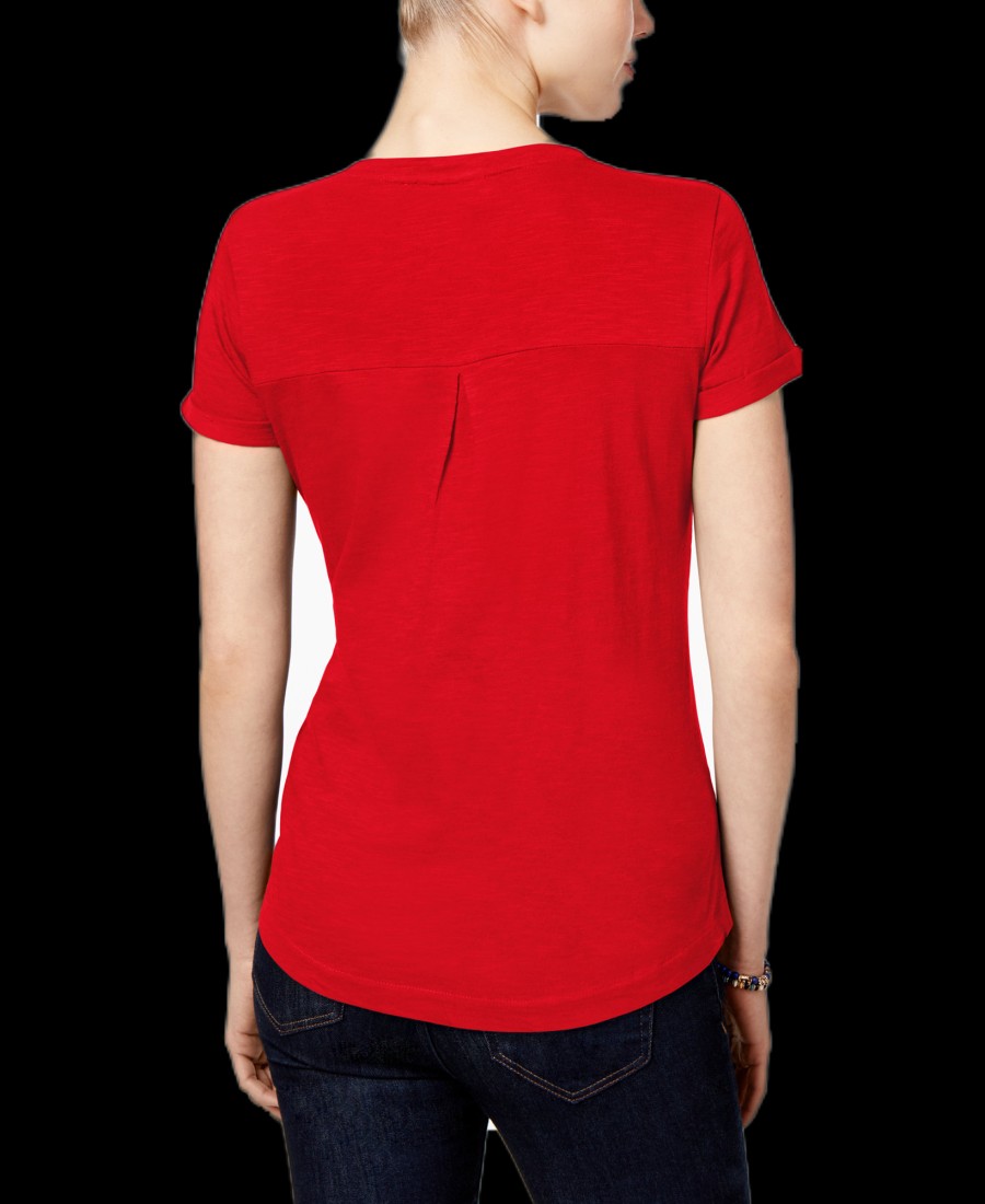 Women'S Style & Co | Petite V-Neck Pocket T-Shirt Real Red