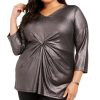 Women'S Alfani | Plus Metallic Twist-Front Top Gunmetal Deep Black