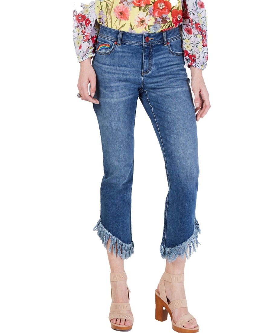 Women'S INC International Concepts | Rainbow Fringe Cropped Skinny Jeans Midnight Indigo