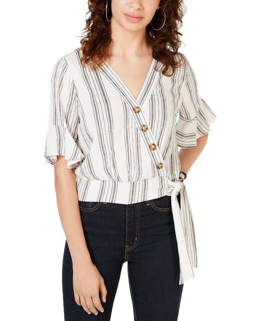 Juniors' Gypsies & Moondust | Juniors' Striped Wrap Blouse White