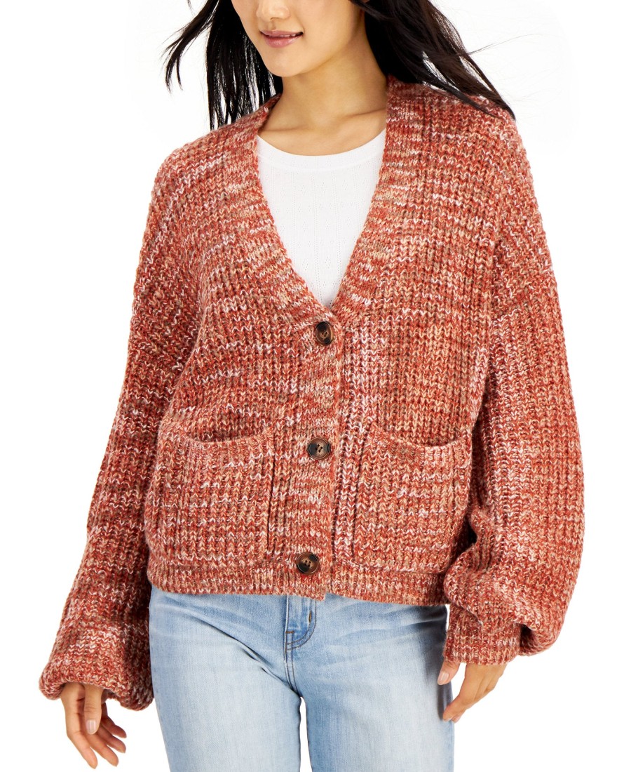 Juniors' Hooked Up by IOT | Juniors' Space-Dyed Cardigan Rust