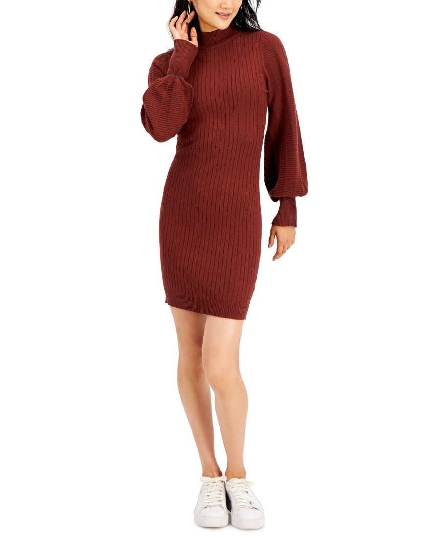 Juniors' Hooked Up by IOT | Juniors' Balloon-Sleeve Sweater Dress Tawny Melange