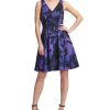 Women'S DKNY | Electric Flower Printed Fit & Flare Dress Dark Pansy