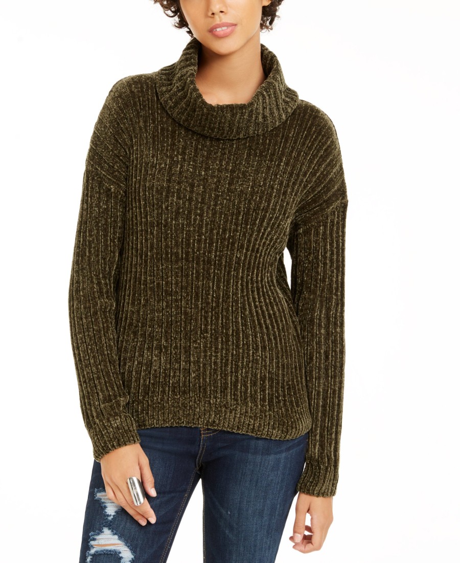 Juniors' Hippie Rose | Juniors' Chenille Turtleneck Sweater Artic Olive